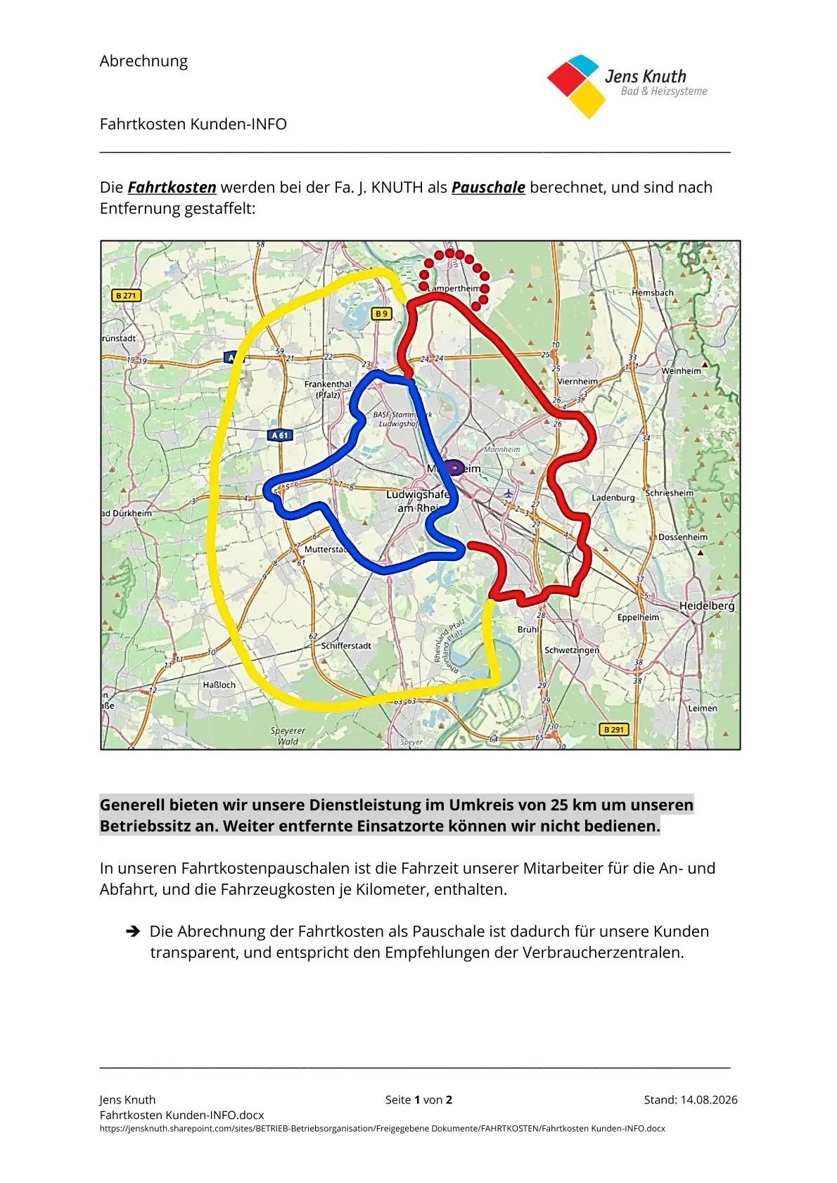Fahrtkosten Kunden-Info