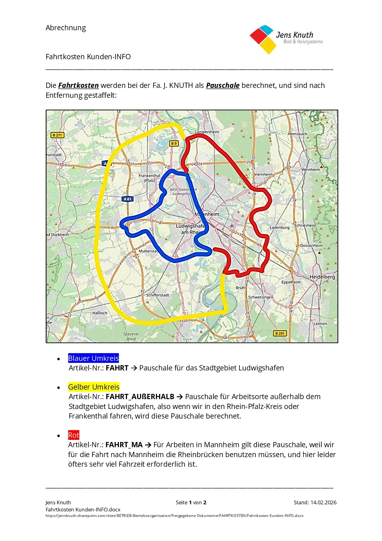 Fahrtkosten Kunden-INFO